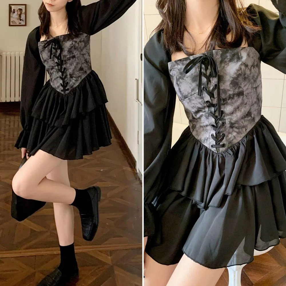 Gothic Mini Dress with Bold Bodice Panel - Sexy and Stylish