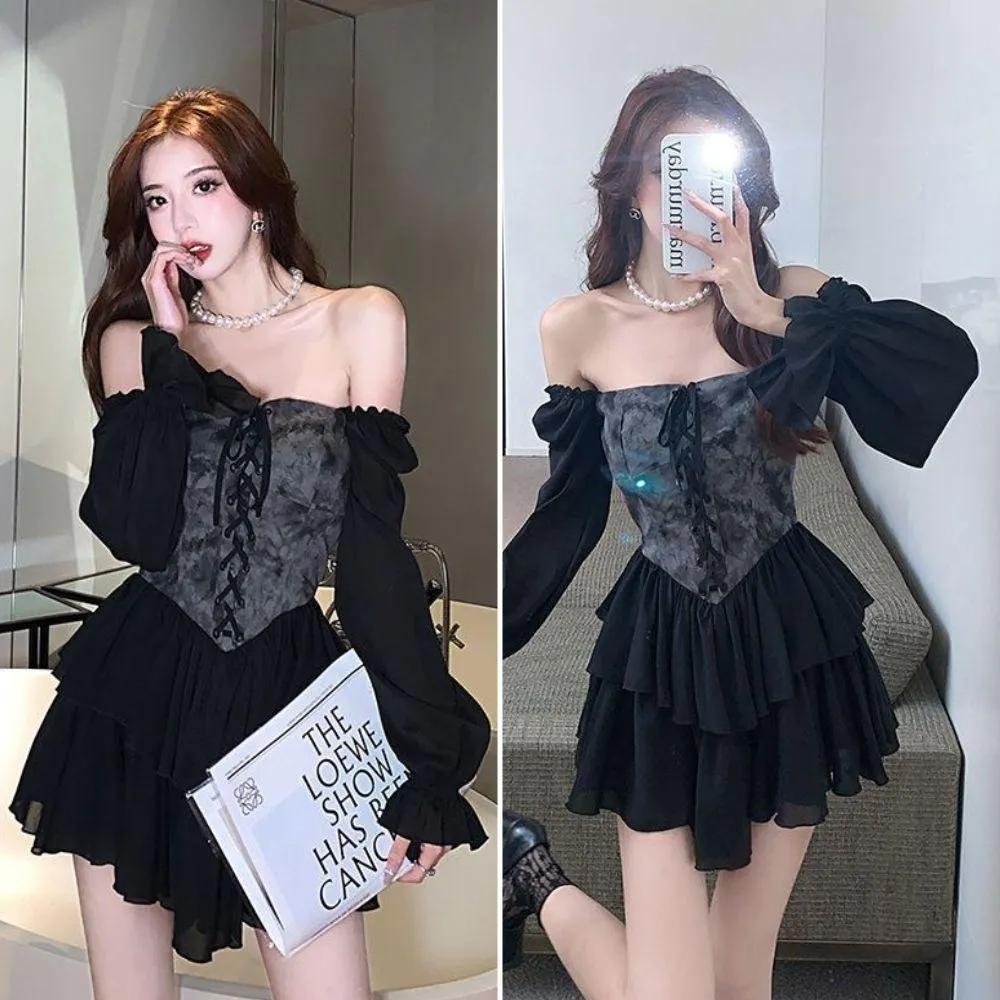 Gothic Mini Dress with Bold Bodice Panel - Sexy and Stylish