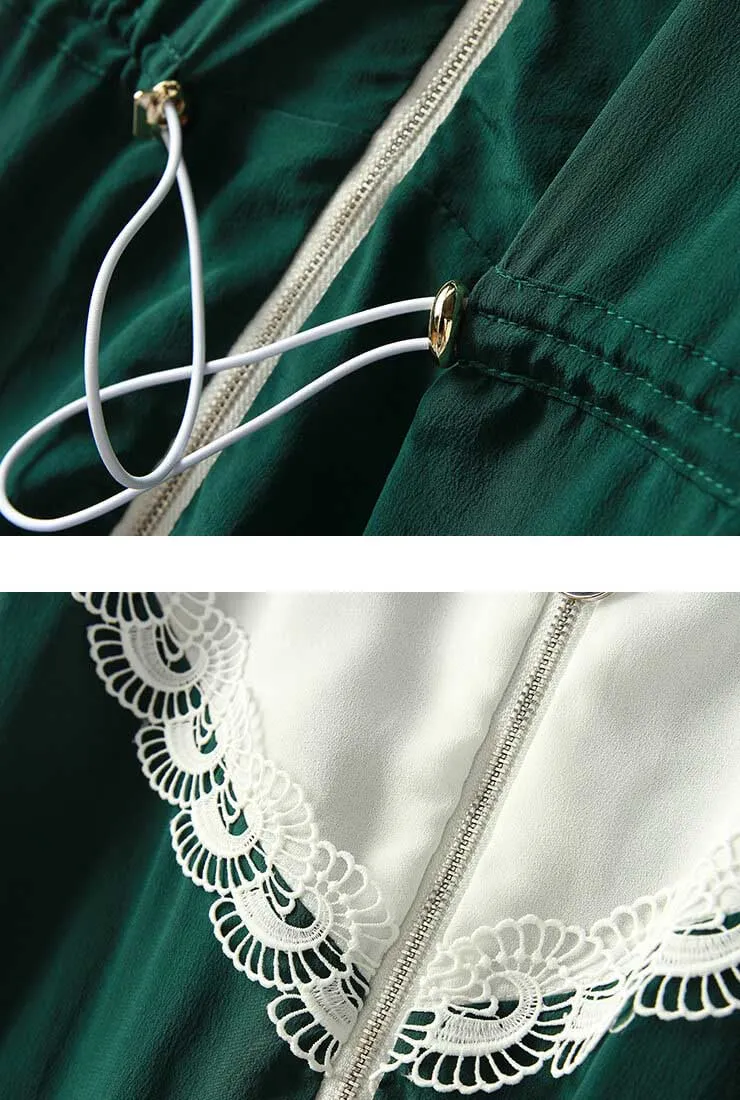 Green Waist Drawstring Silk Midi Dress