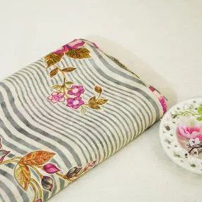 Grey Floral Print Muslin Fabric GT-24670