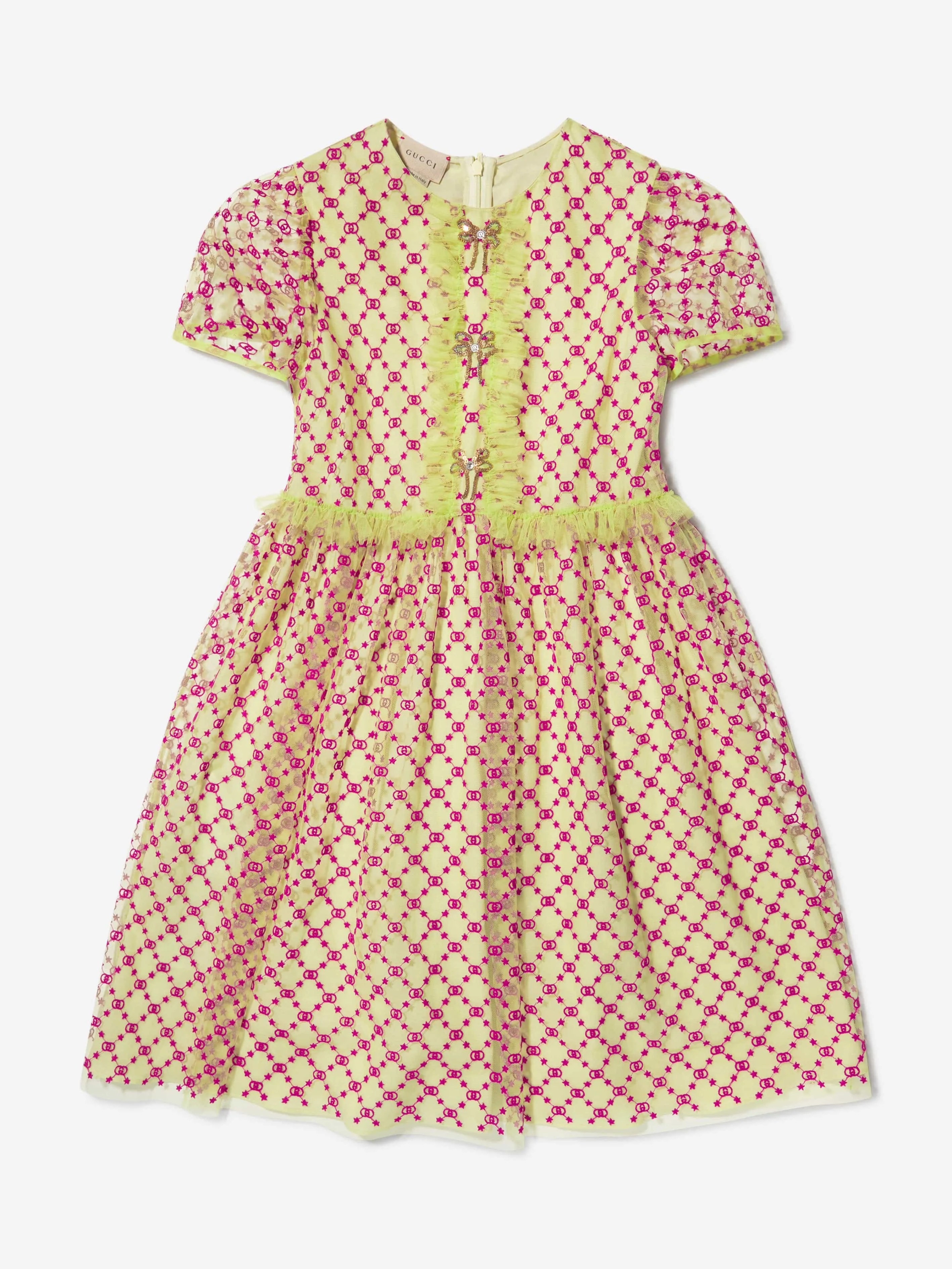 Gucci Girls Embroidered GG Tulle Dress