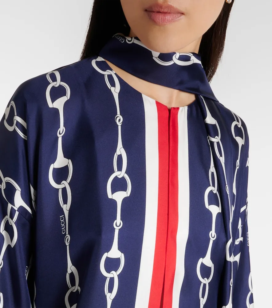 Gucci Horsebit scarf-detail silk minidress