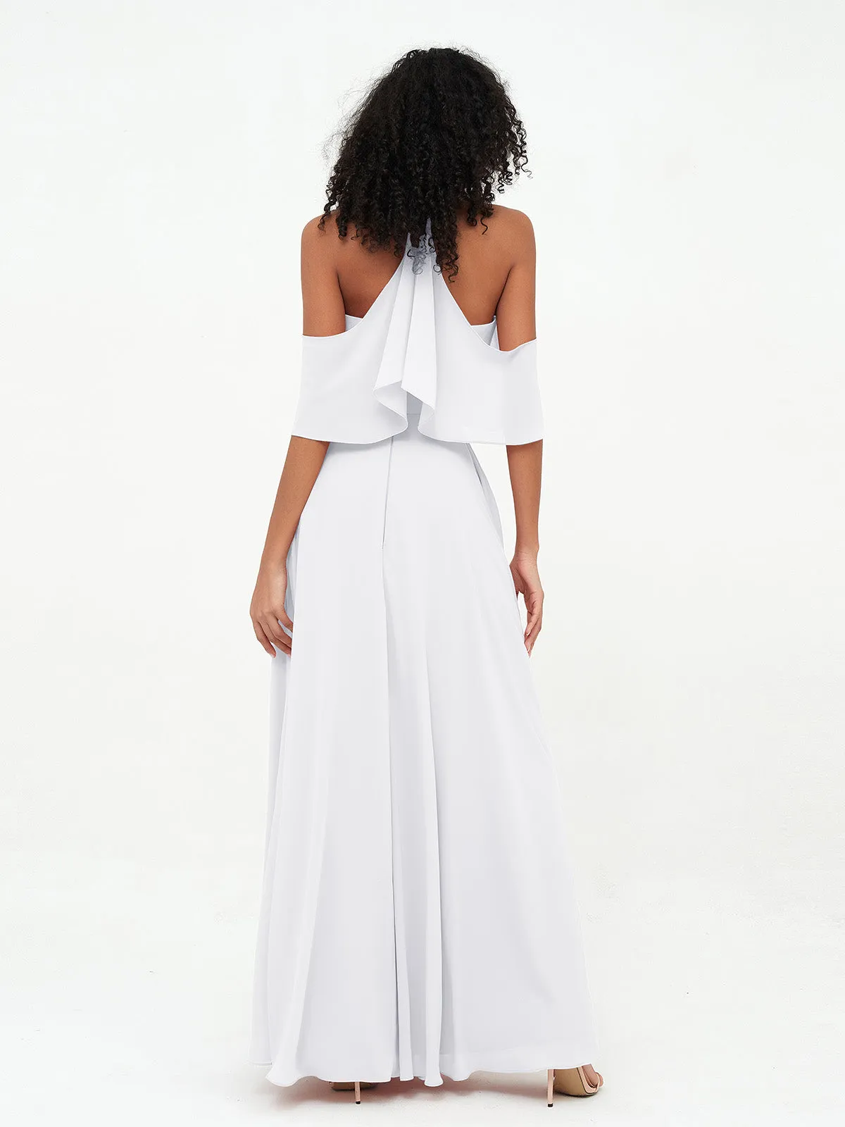 Halter Off the Shoulder Max Dresses with Pockets-White