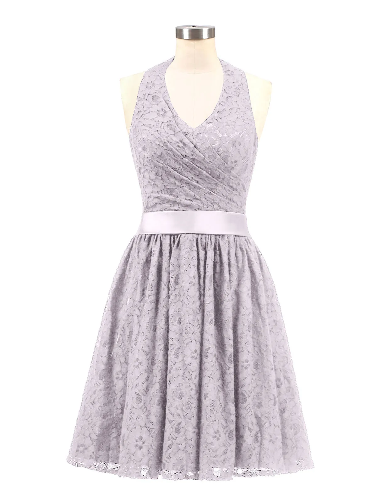 Halter V-neck Lace Dress with Satin Sash-Dusk Plus Size