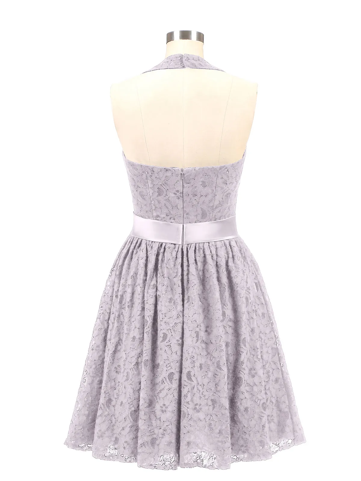 Halter V-neck Lace Dress with Satin Sash-Dusk Plus Size