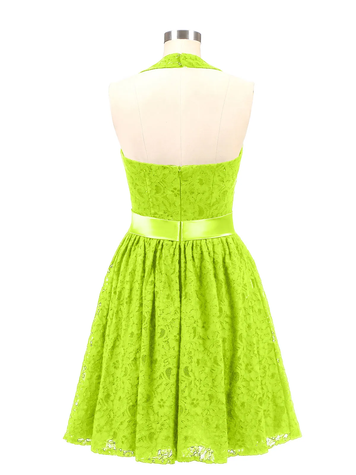 Halter V-neck Lace Dress with Satin Sash-Lime Green Plus Size