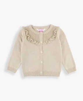 Heather Oatmeal - Sweater Knit Ruffle Cardigan