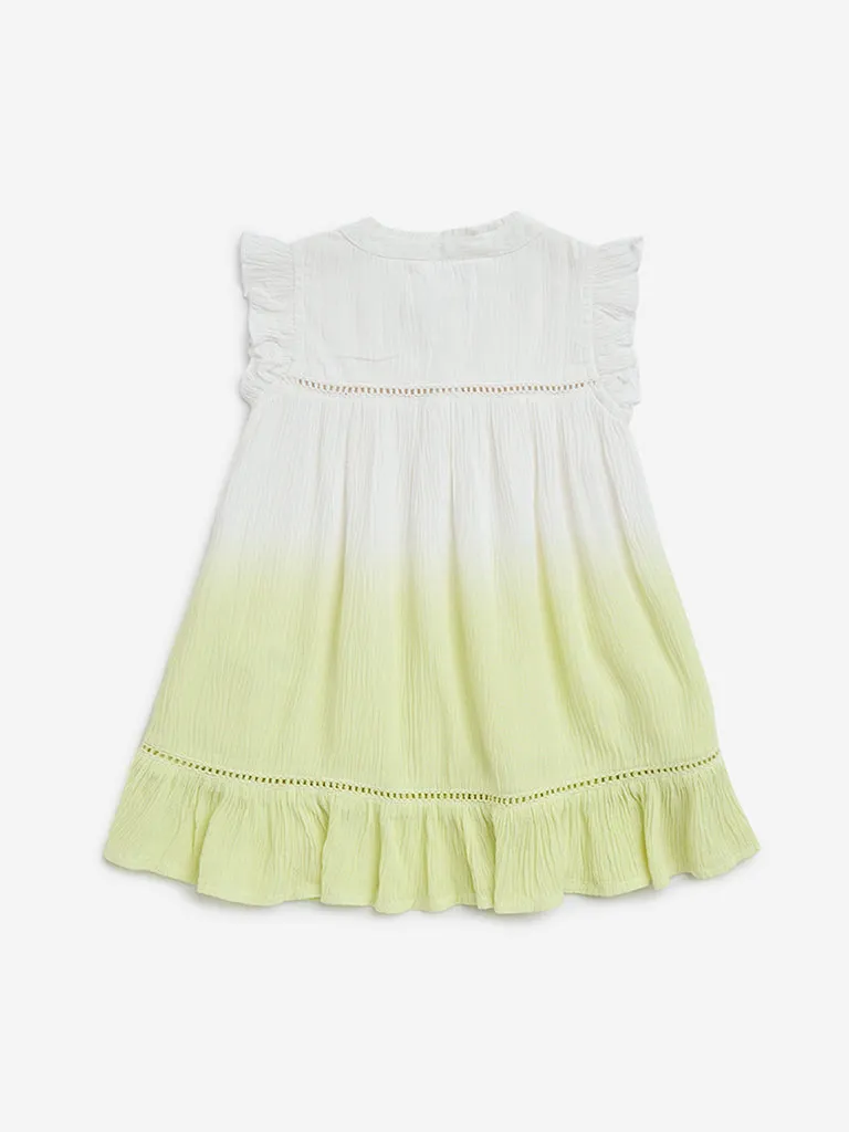 HOP Baby Lime Ombre-Finish Crinkled A-Line Dress