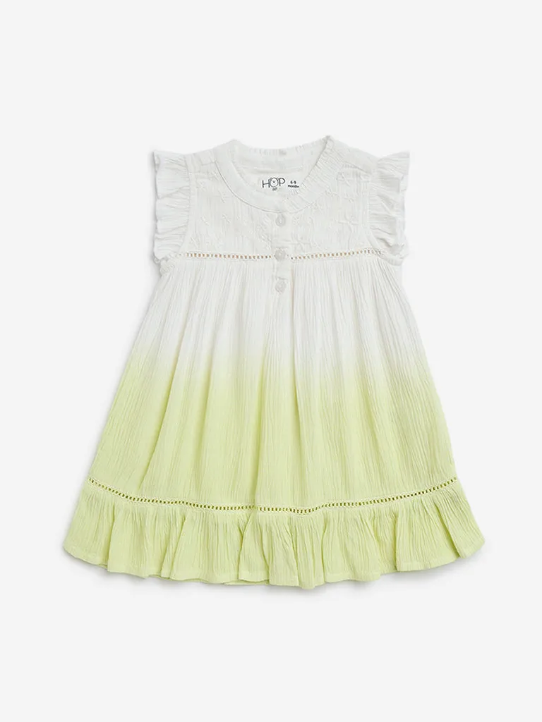 HOP Baby Lime Ombre-Finish Crinkled A-Line Dress