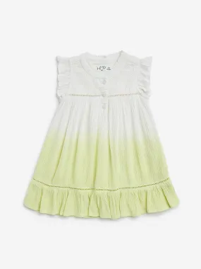 HOP Baby Lime Ombre-Finish Crinkled A-Line Dress