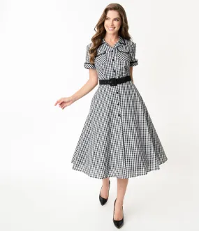I Love Lucy x Unique Vintage Black & White Gingham Ethel Swing Dress