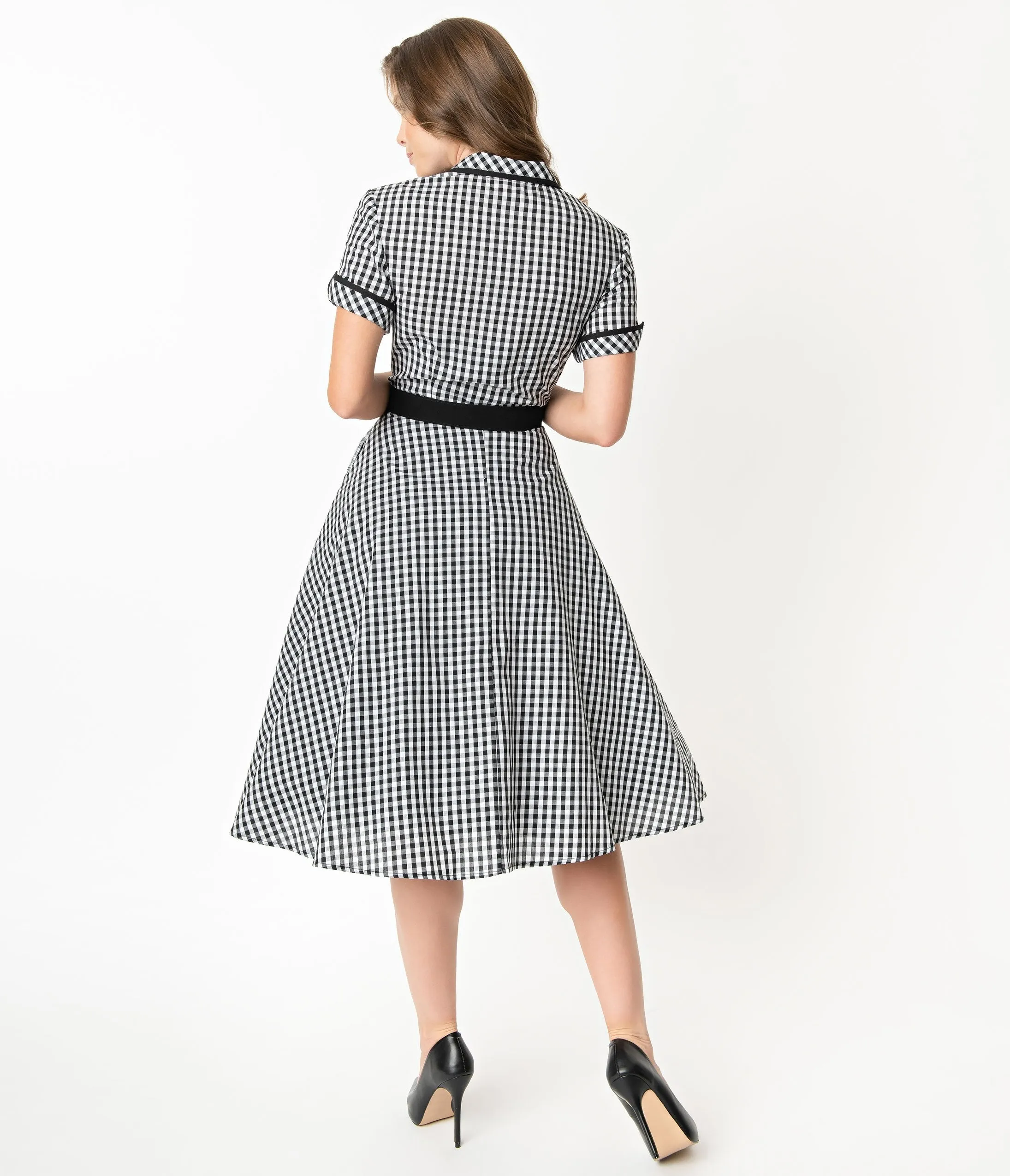 I Love Lucy x Unique Vintage Black & White Gingham Ethel Swing Dress