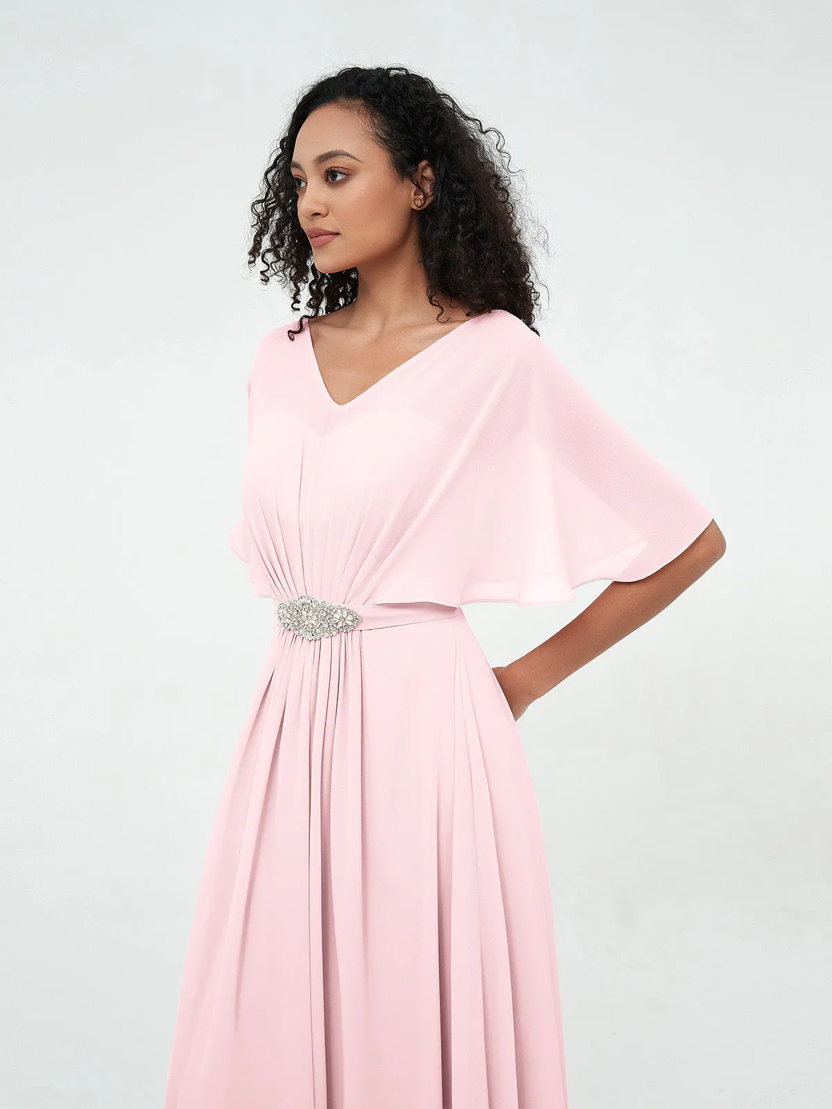 Illusion Sweetheart Neck Chiffon Max Dresses-Blushing Pink