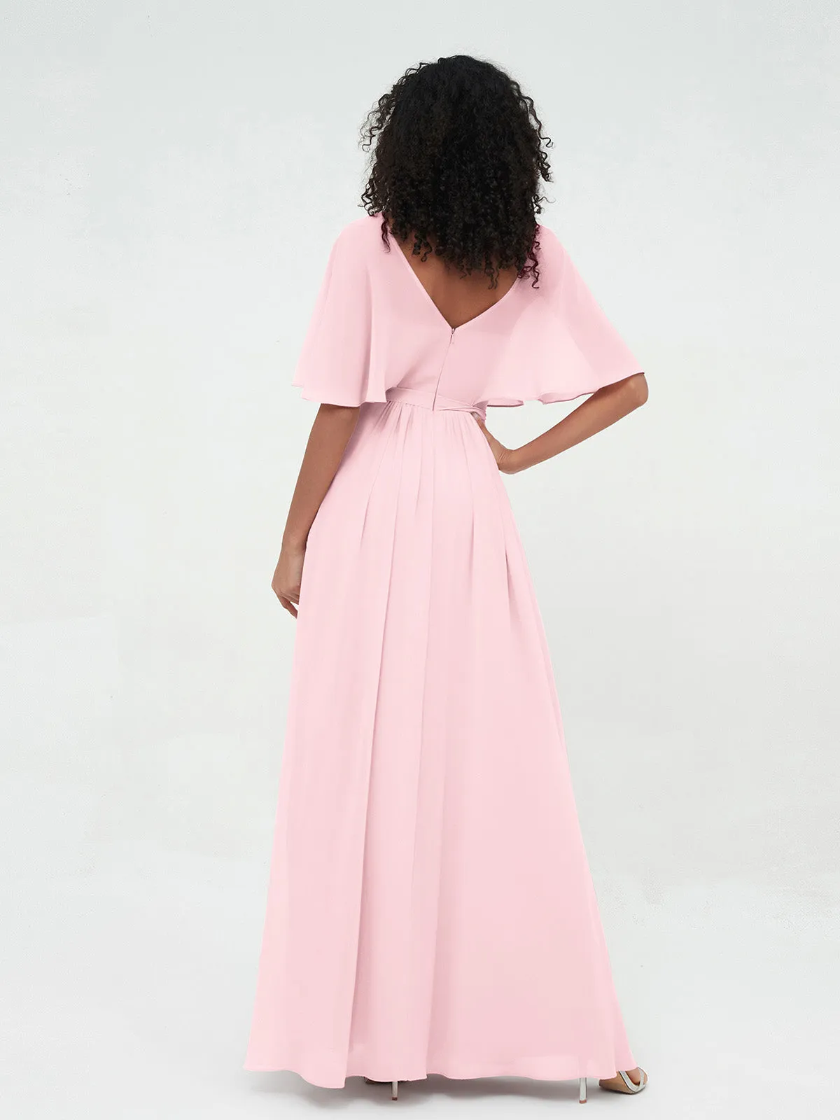 Illusion Sweetheart Neck Chiffon Max Dresses-Blushing Pink