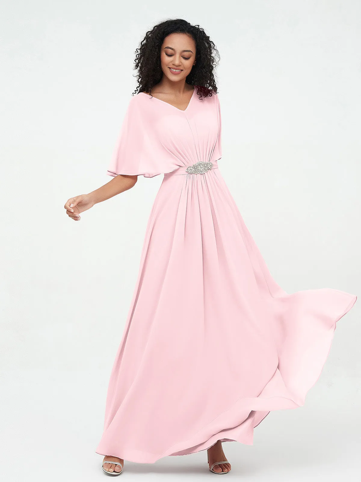 Illusion Sweetheart Neck Chiffon Max Dresses-Blushing Pink