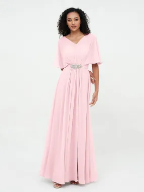 Illusion Sweetheart Neck Chiffon Max Dresses-Blushing Pink
