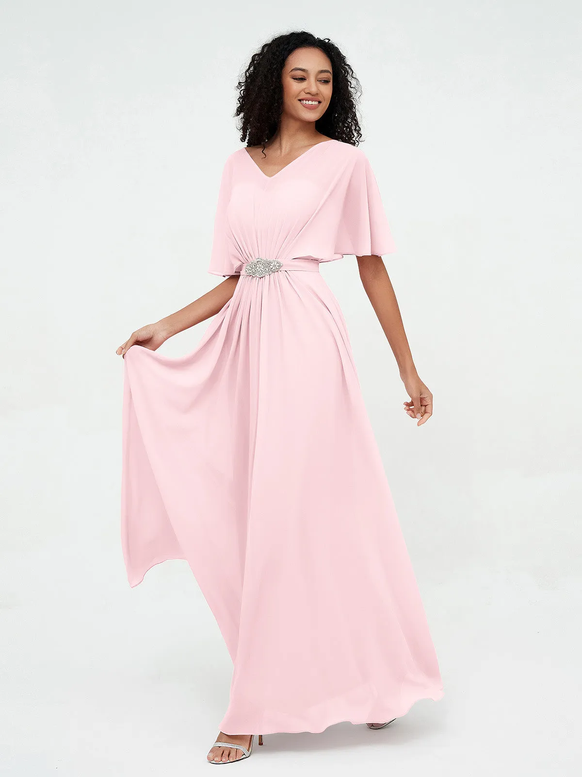 Illusion Sweetheart Neck Chiffon Max Dresses-Blushing Pink