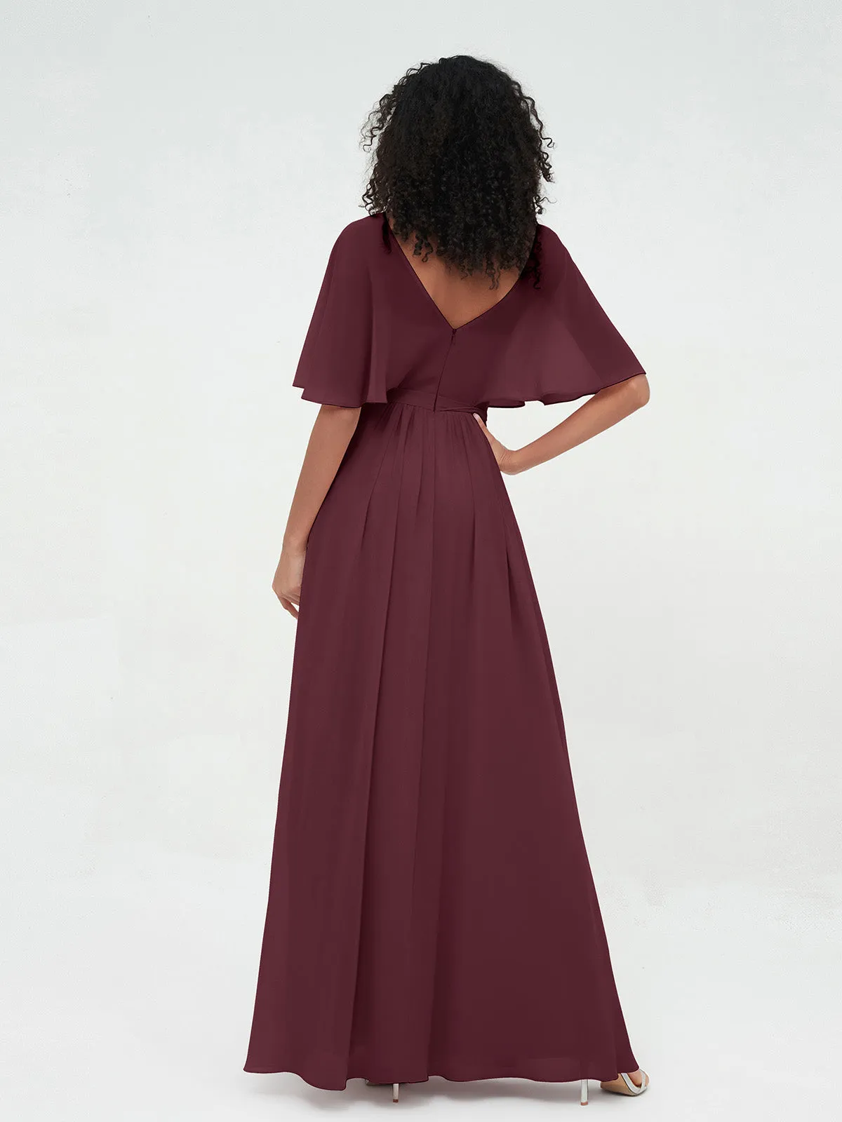 Illusion Sweetheart Neck Chiffon Max Dresses-Cabernet
