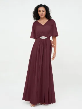 Illusion Sweetheart Neck Chiffon Max Dresses-Cabernet