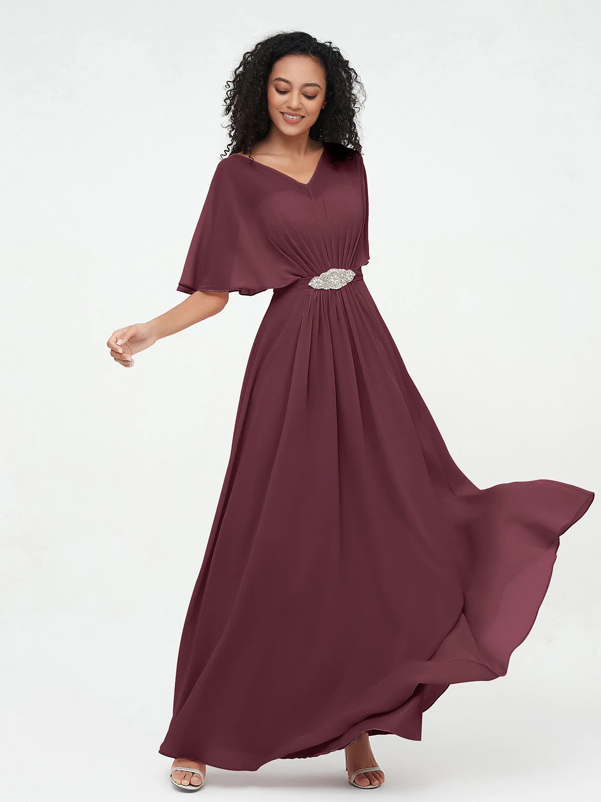 Illusion Sweetheart Neck Chiffon Max Dresses-Cabernet
