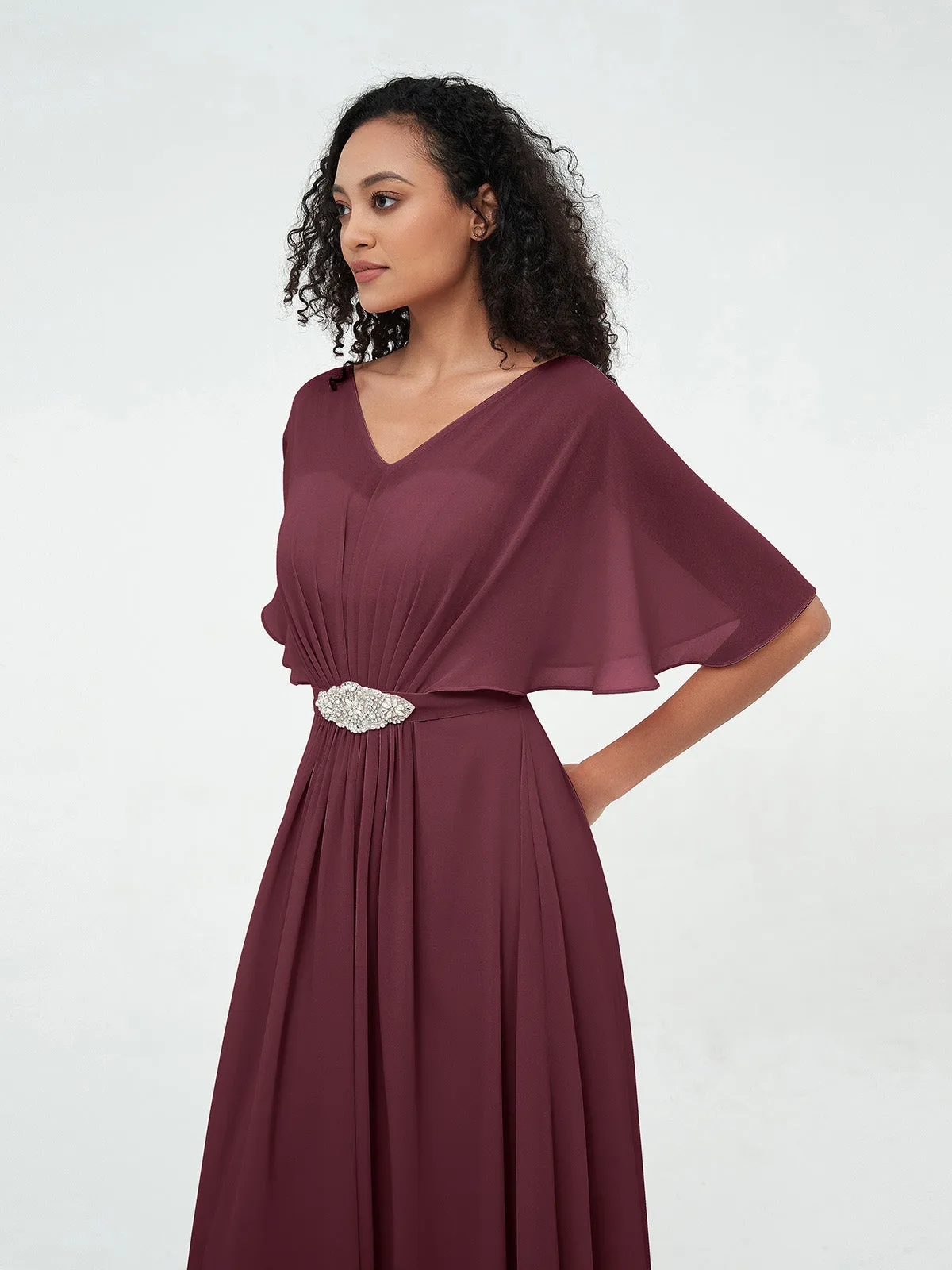 Illusion Sweetheart Neck Chiffon Max Dresses-Cabernet