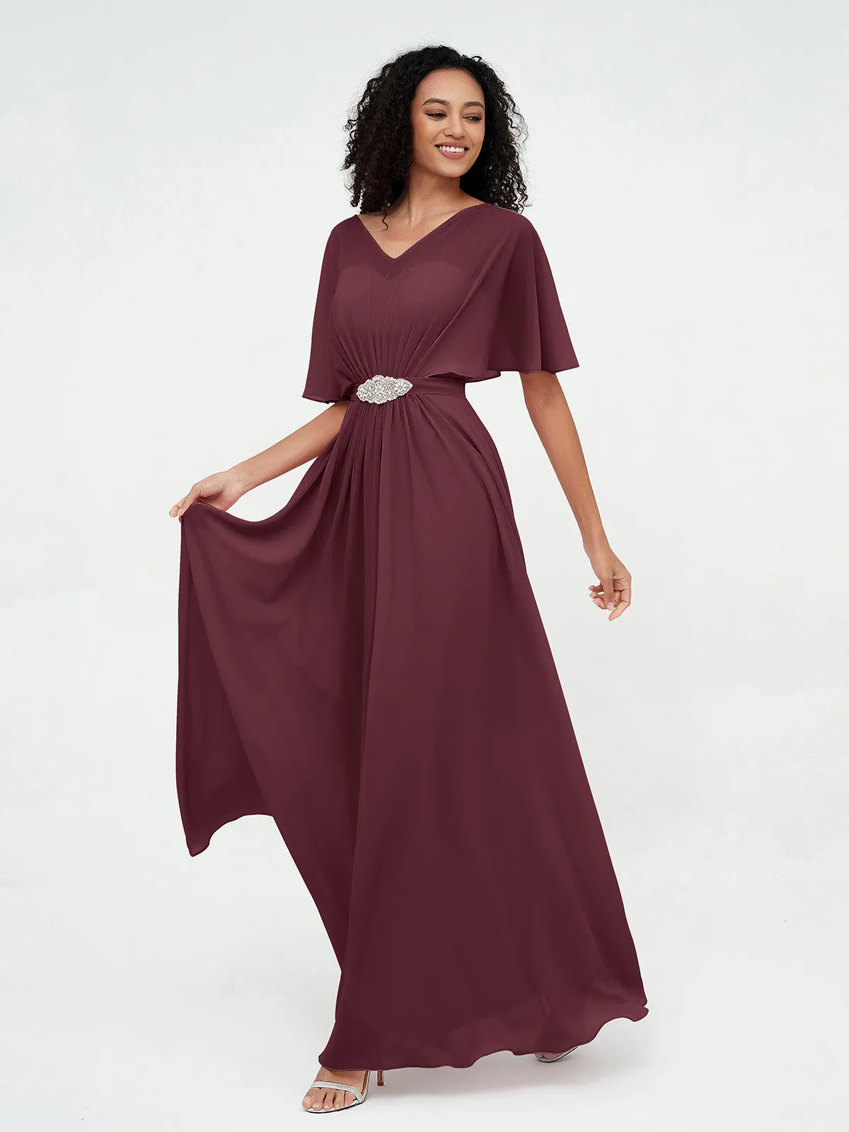 Illusion Sweetheart Neck Chiffon Max Dresses-Cabernet