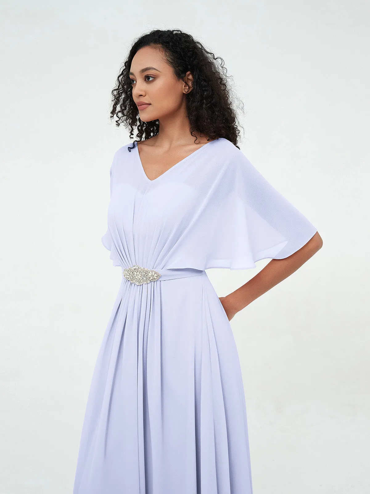 Illusion Sweetheart Neck Chiffon Max Dresses-Lavender Plus Size