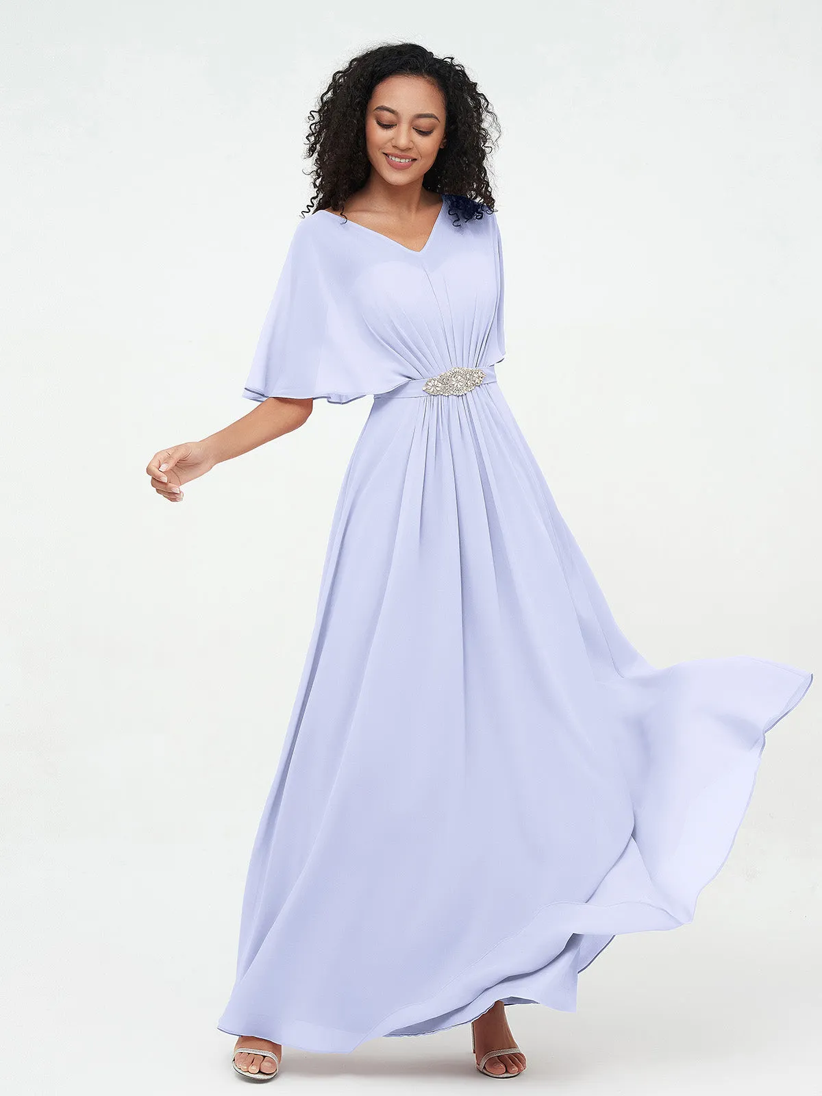 Illusion Sweetheart Neck Chiffon Max Dresses-Lavender Plus Size