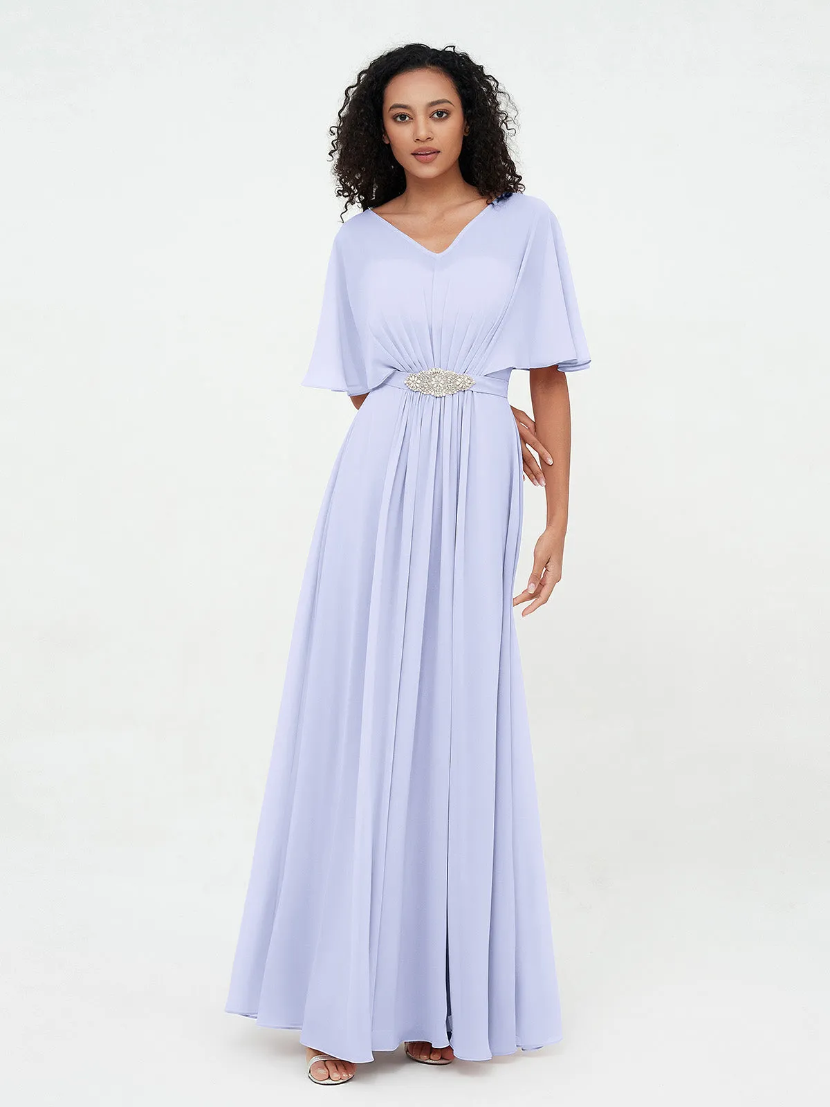 Illusion Sweetheart Neck Chiffon Max Dresses-Lavender Plus Size