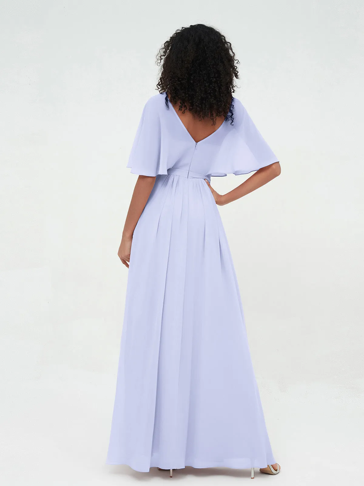 Illusion Sweetheart Neck Chiffon Max Dresses-Lavender Plus Size