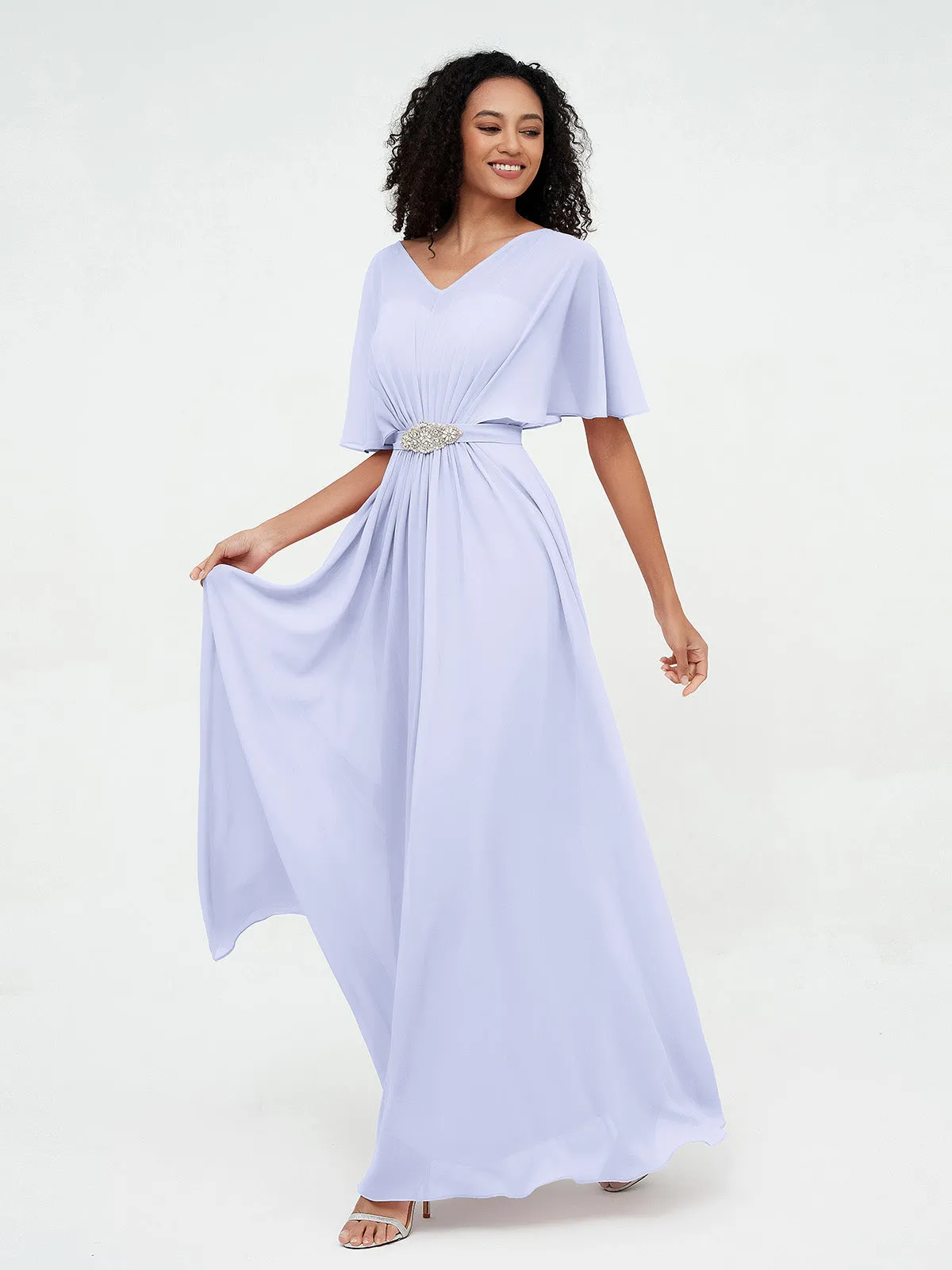 Illusion Sweetheart Neck Chiffon Max Dresses-Lavender