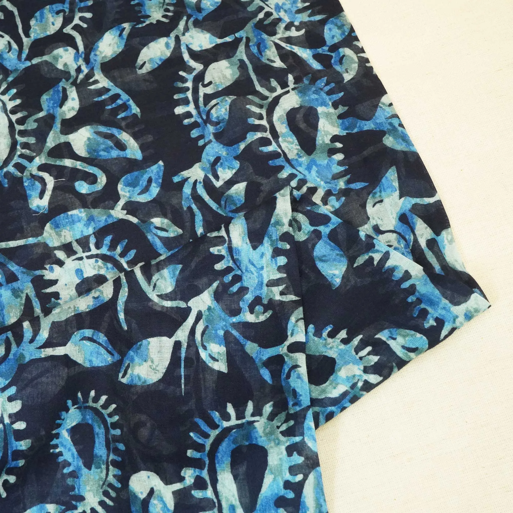 Indigo Abstract Print Mulmul Fabric MTF-24632