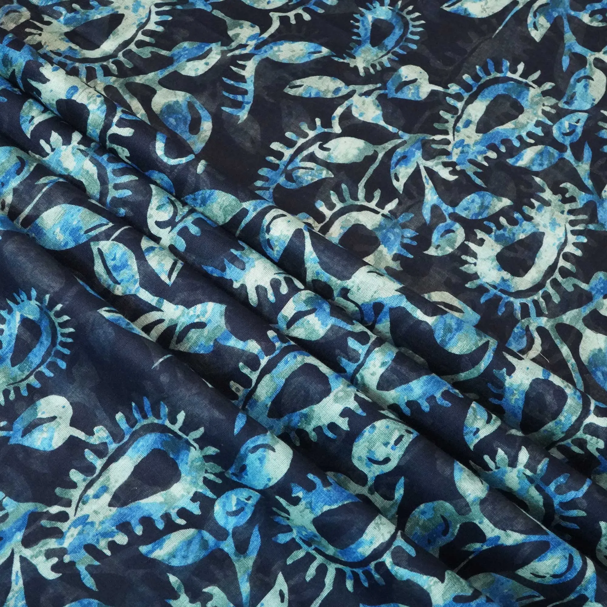 Indigo Abstract Print Mulmul Fabric MTF-24632