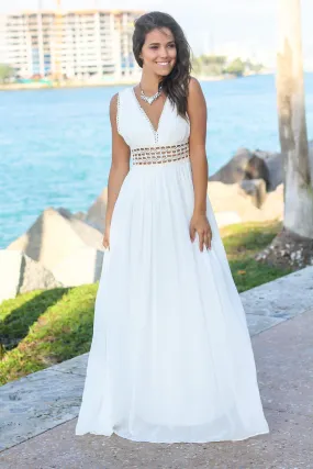 Ivory Maxi Dress with Crochet Details