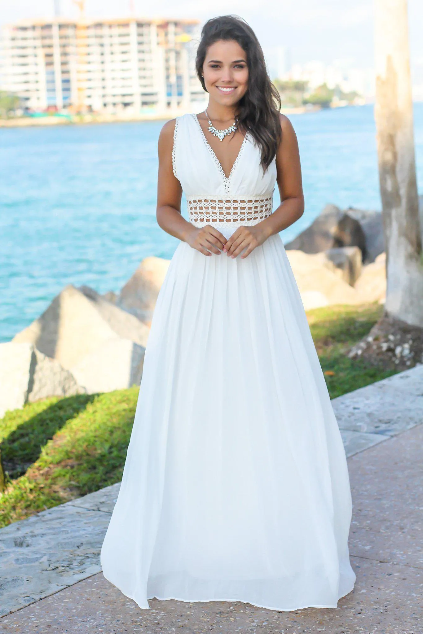 Ivory Maxi Dress with Crochet Details
