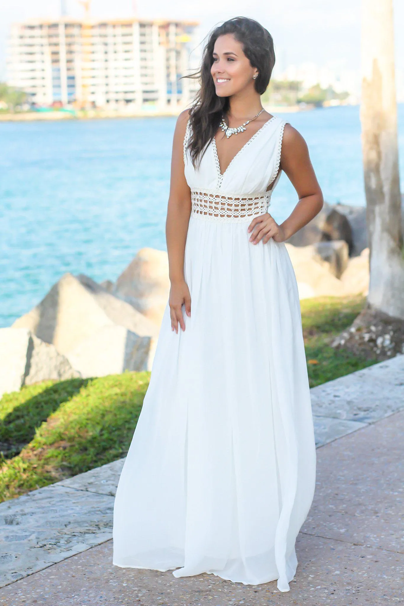 Ivory Maxi Dress with Crochet Details