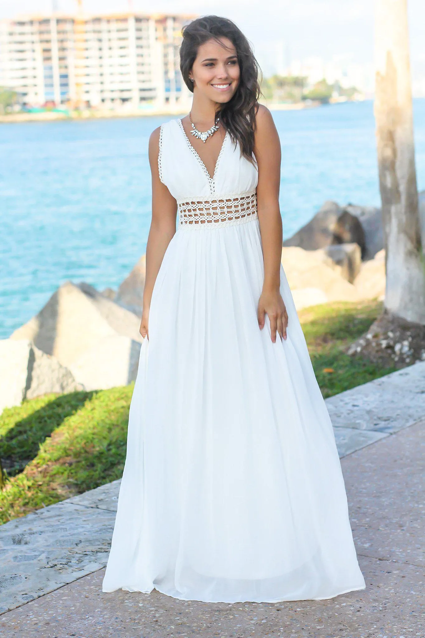 Ivory Maxi Dress with Crochet Details