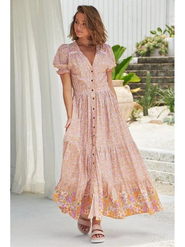 JAASE Forget Me Not Print Jean Maxi Dress