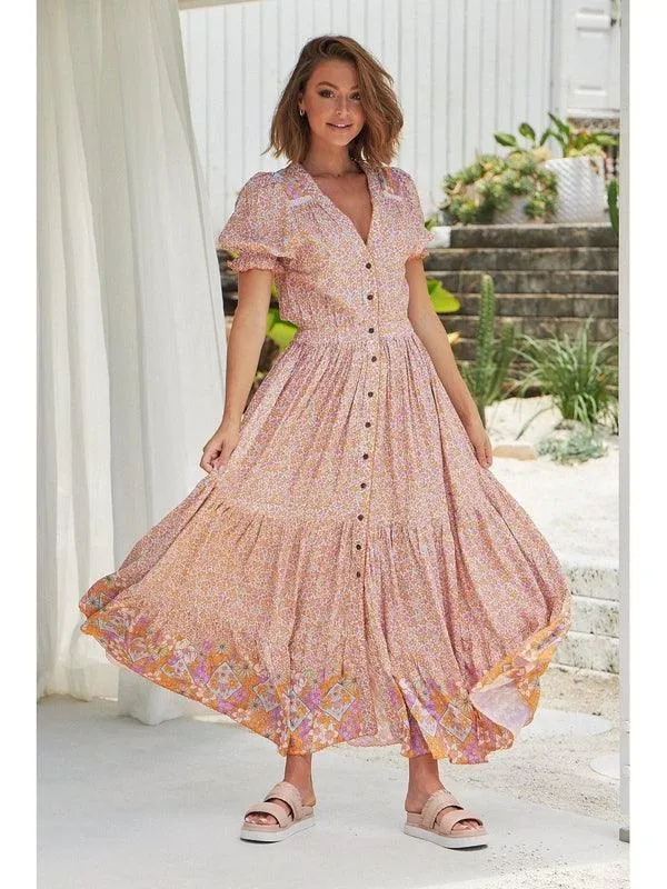 JAASE Forget Me Not Print Jean Maxi Dress