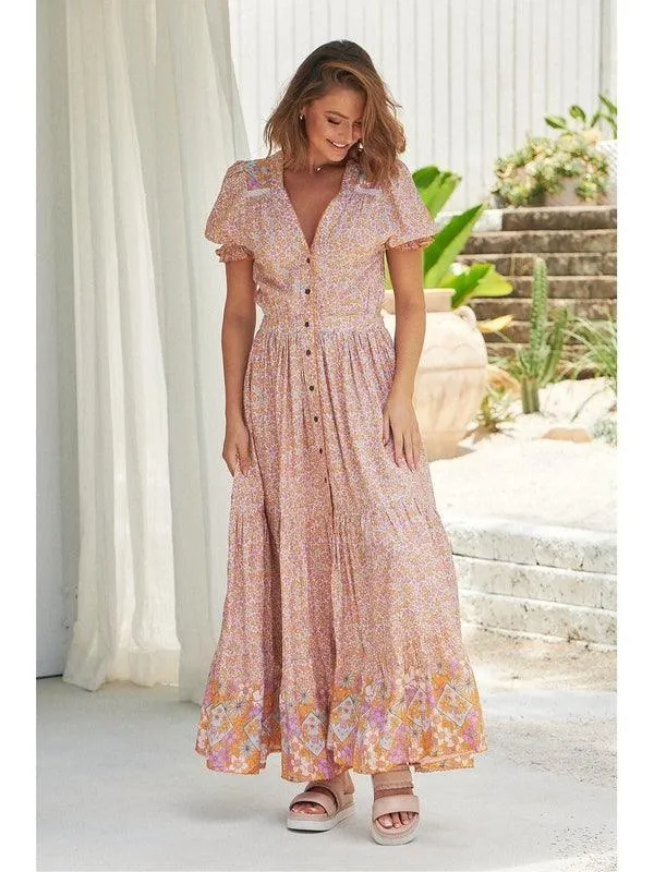 JAASE Forget Me Not Print Jean Maxi Dress