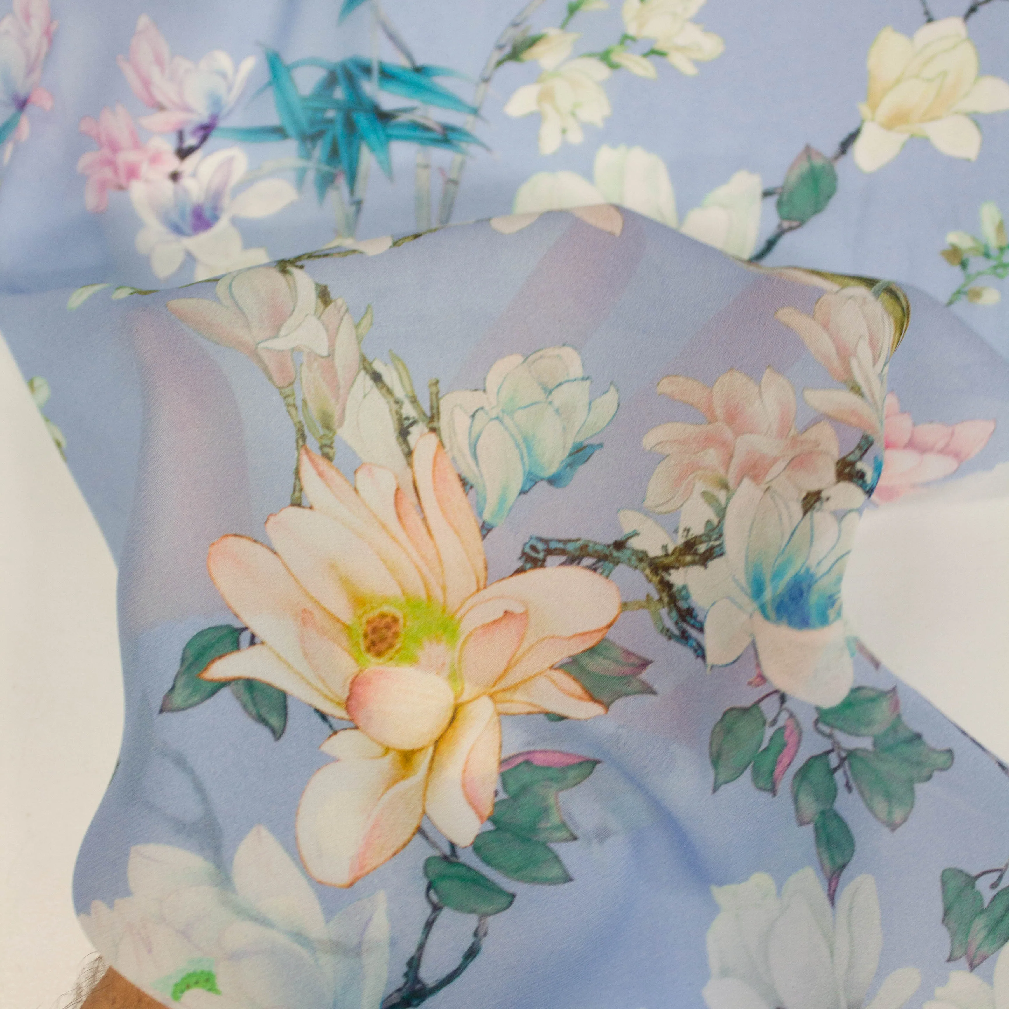 Jenis Blue Floral Polyester Voile SHOWROOM SAMPLE 34CM X 60CM