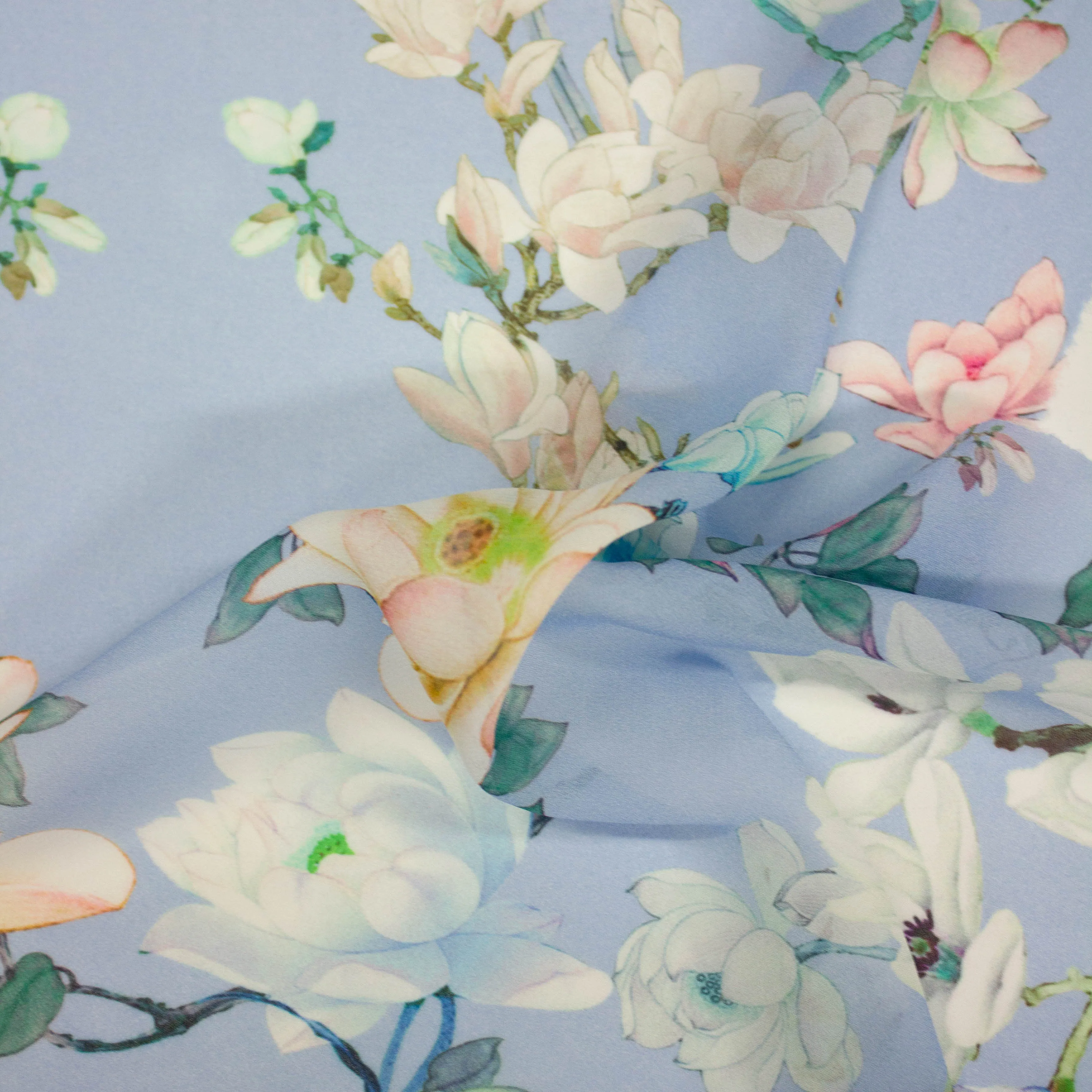 Jenis Blue Floral Polyester Voile SHOWROOM SAMPLE 34CM X 60CM