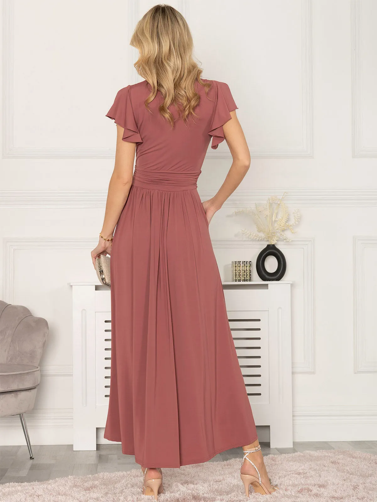 Jolie Moi Airene Cap Sleeve Maxi Dress, Cabernet Red