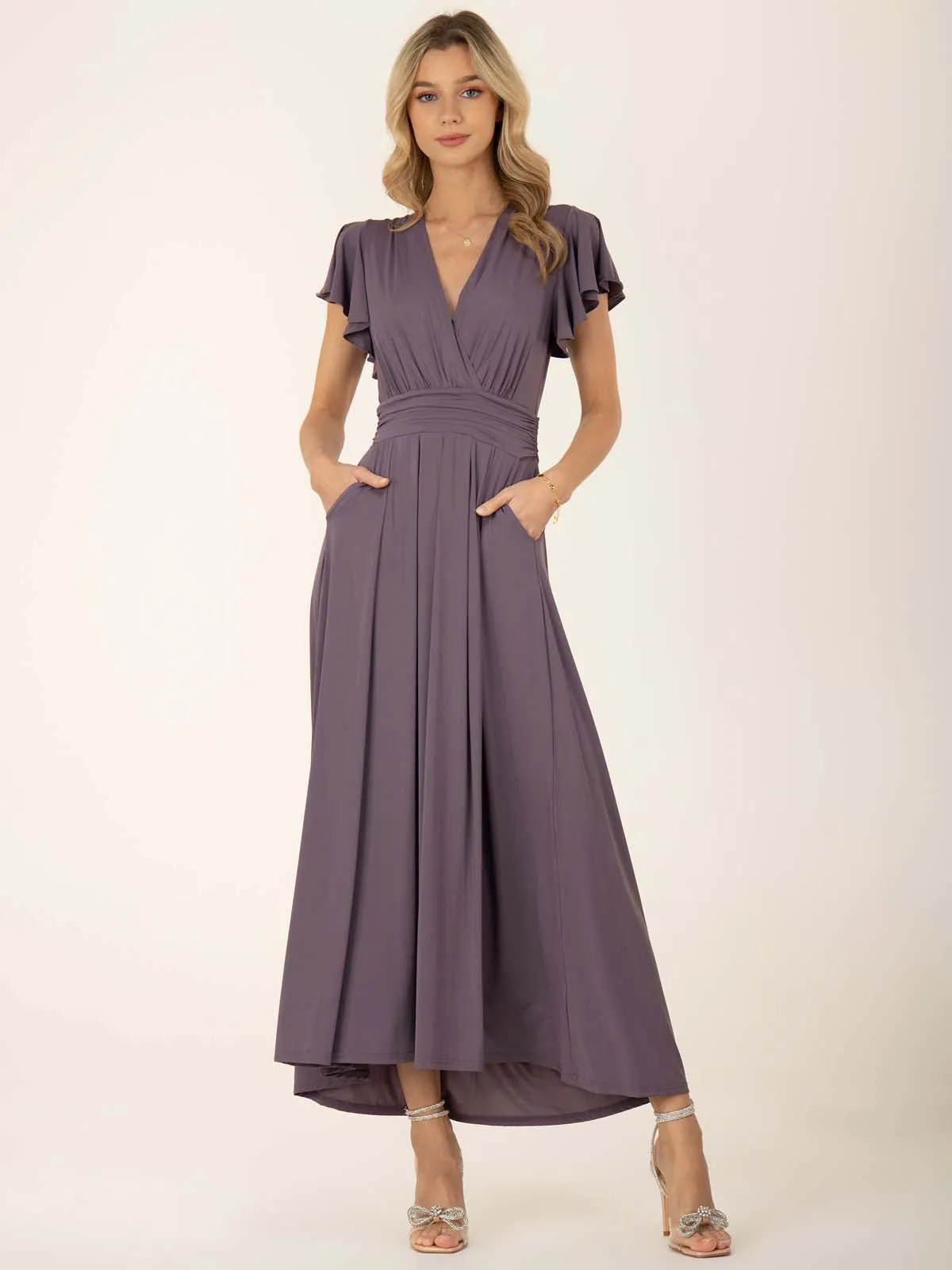 Jolie Moi Airene Cap Sleeve Maxi Dress, Mauve Purple