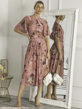 Jolie Moi Danika Keyhole Neck Mesh Dress, Mauve Pink