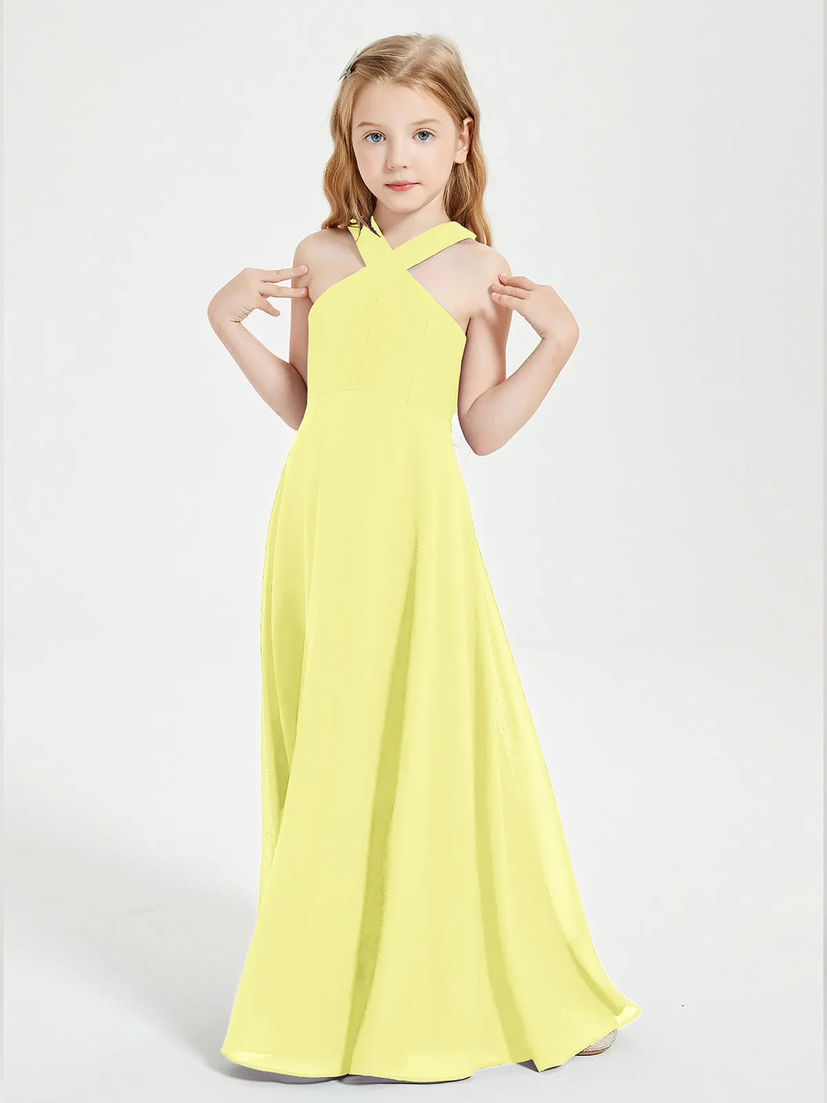 Junior Bridesmaid Dresses Grecian Neckline Floor Length Daffodil
