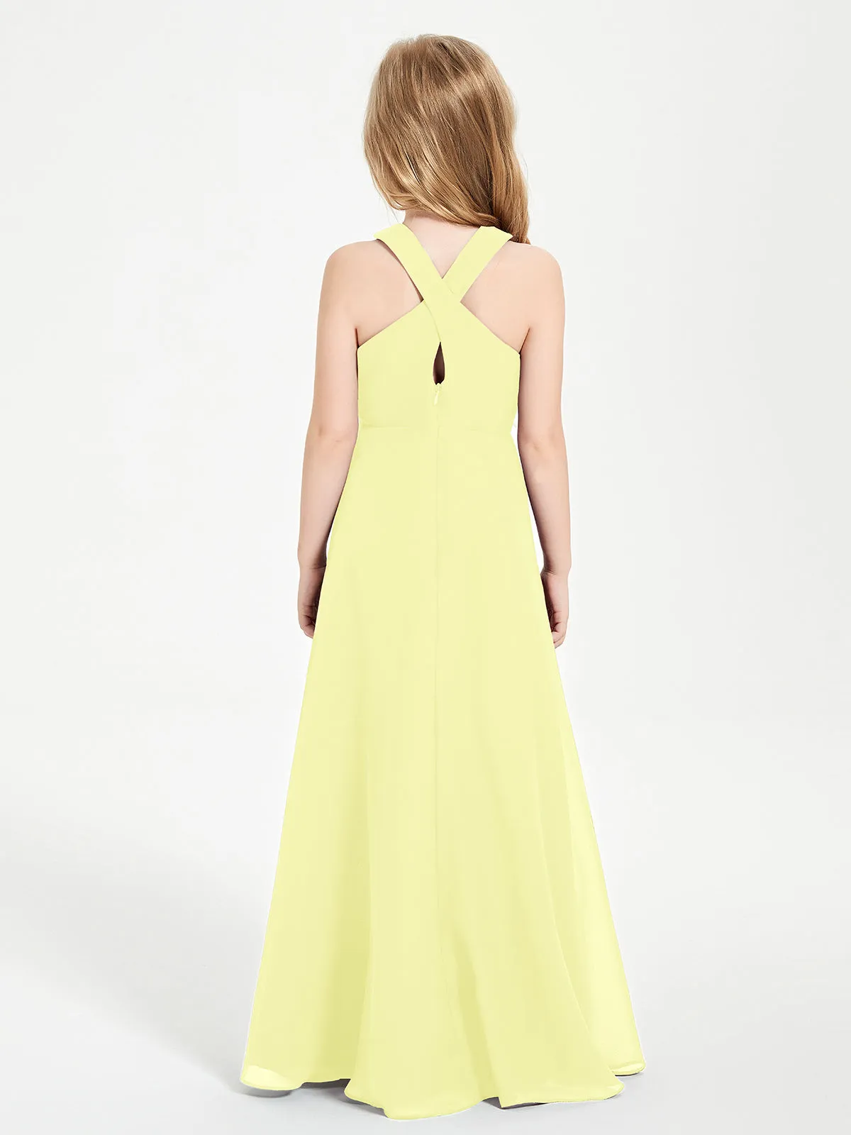 Junior Bridesmaid Dresses Grecian Neckline Floor Length Daffodil