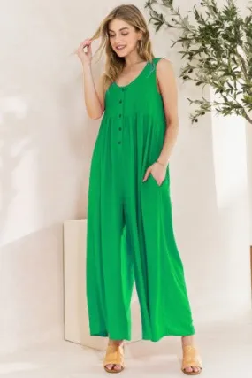 Kelly Green Flowy Button Jumpsuit