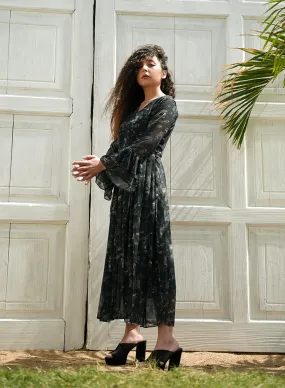La Fleur - MIDNIGHT BLOOM - Dark Green Printed Short Maxi