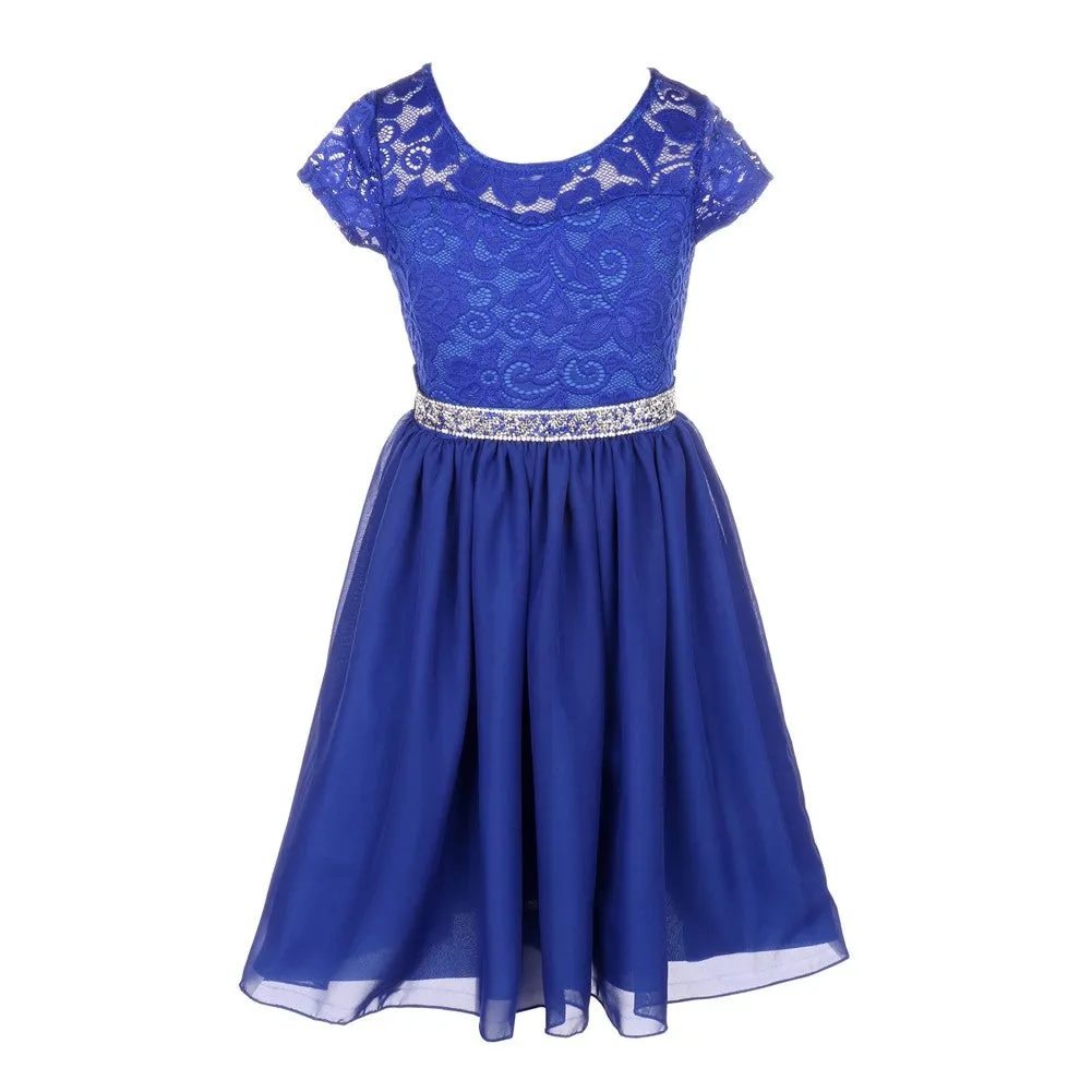 Lace and Chiffon Junior Bridesmaid Party Dress with Stone Belt, Sizes 8-14